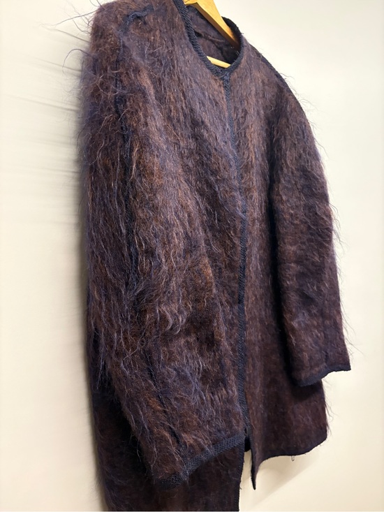 Vintage Jackets & Blazers - Vintage Purple/Aubergine & Brown Mohair-Cardigan with Snap Buttons